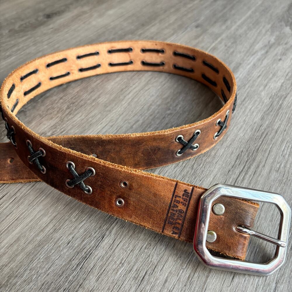 RARE JEFF GALLEA Leather Belt * Rivets * "X" Laces​​
